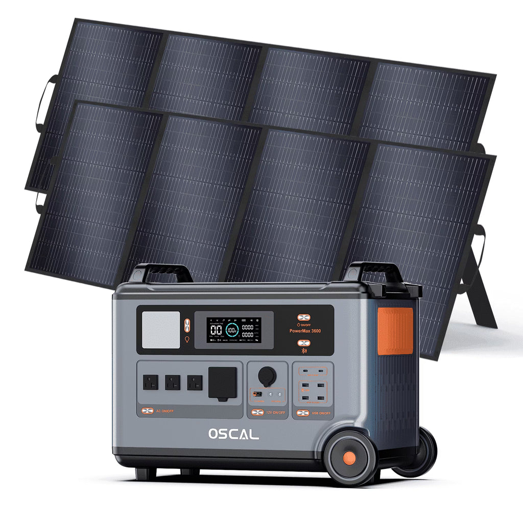 OSCAL PowerMax 6000 Portable Power Station, 3600Wh LiFePO4 Battery with 6000W Output, BP3600 Expansion Battery & 200W Solar Panels, Solar Generator for Camping, Home, Outdoor, Emergency Use