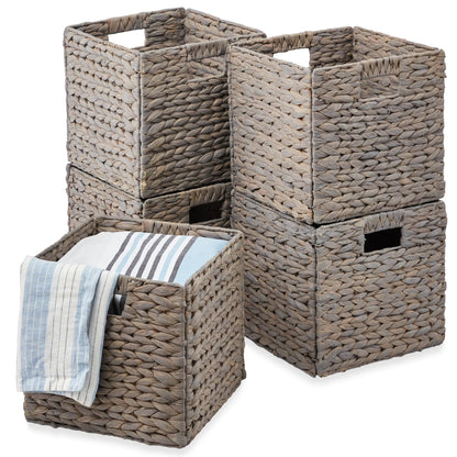 Best Choice Products 12x12in Hyacinth Baskets, Set of 5 Multipurpose Collapsible Organizers w/ Inserts - Natural