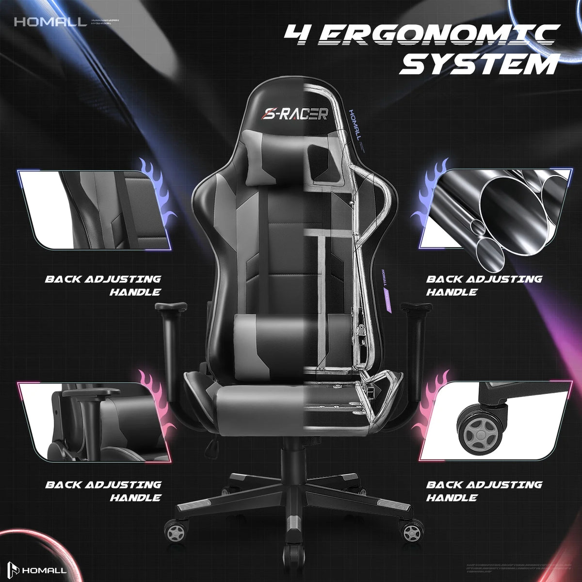 Homall Gaming Chair office Chair with Headrest & Lumbar Support, Pink
