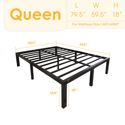 yookare 18" 4000lbs Heavy Duty Platform Metal Bed Frame, Queen