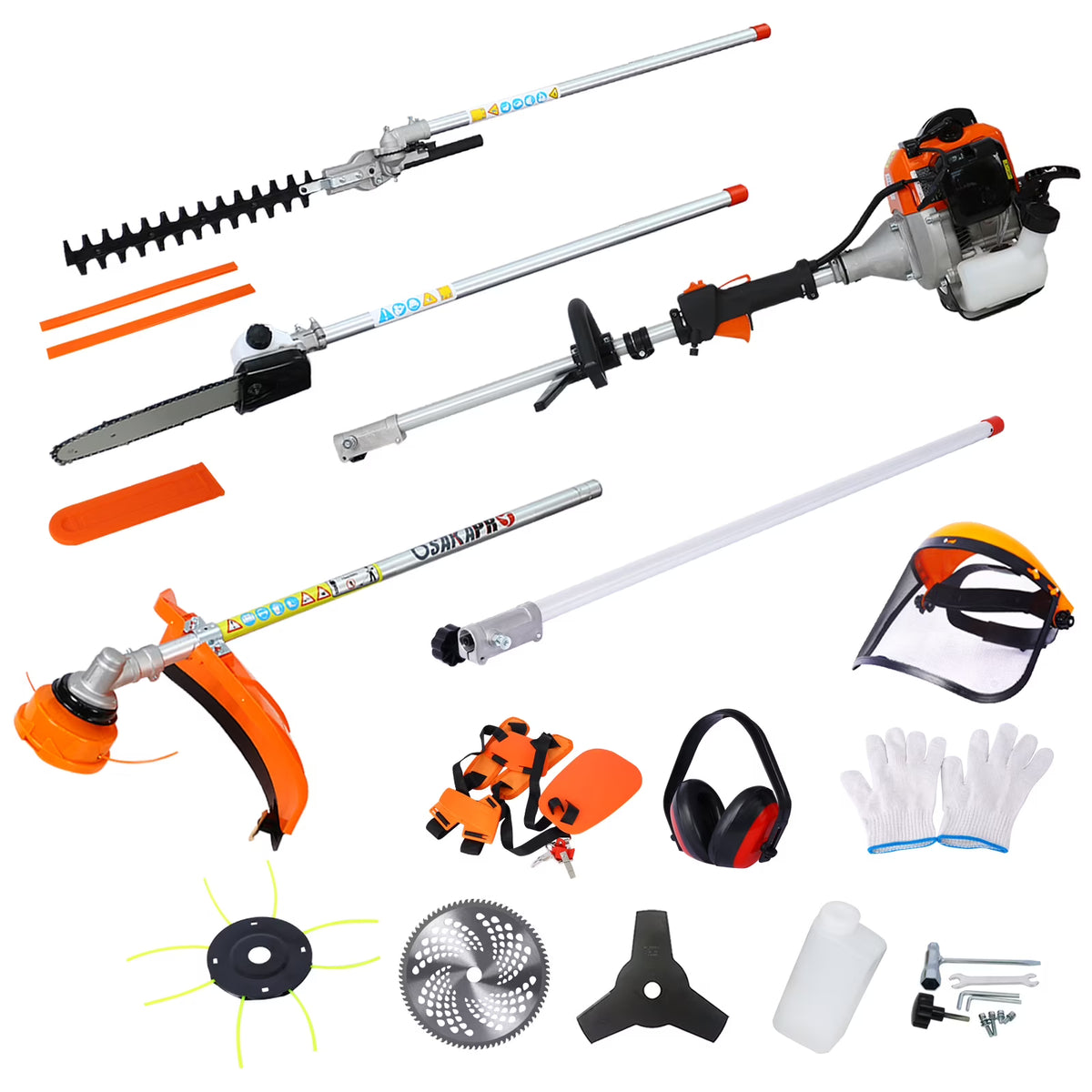 SYNGAR 10-in-1 Grass Trimmer Weed Eater Combos, 52CC 2-Cycle Full Crank Shaft Gas Powered Weed Eater with Gas Pole Saw, Hedge Trimmer and Brush Cutter, Grass Trimming Tool for Garden, Lawn Care