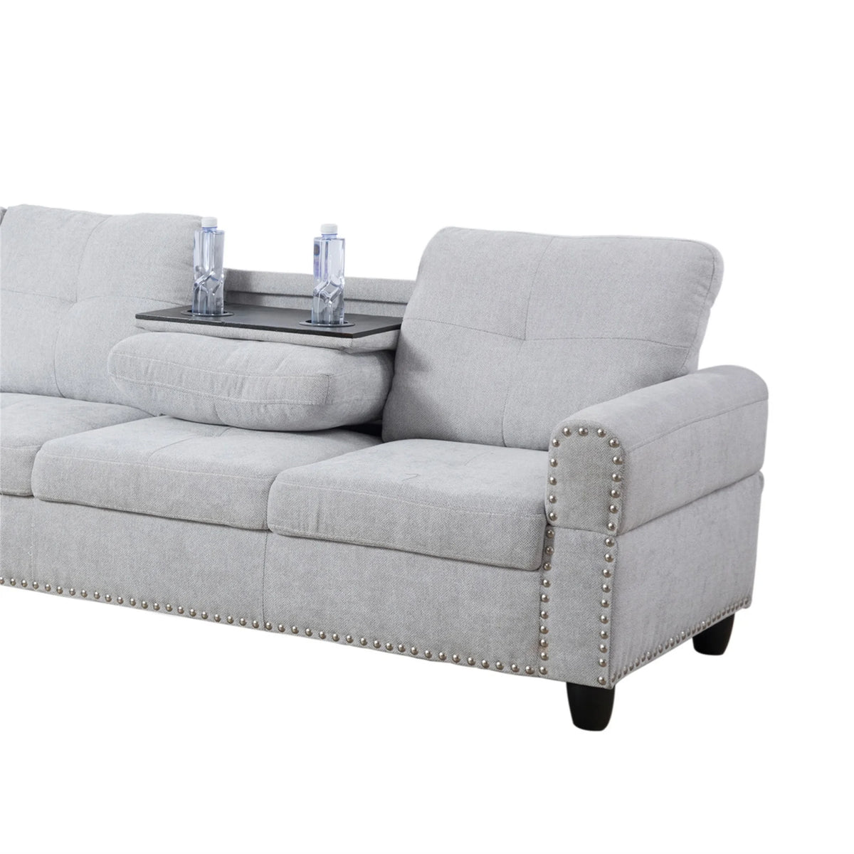 Aukfa 3 Piece Sectional Sofa, Living Room Couch with Storage Ottoman&Cup Holder, Linen, Right Hand, Purple