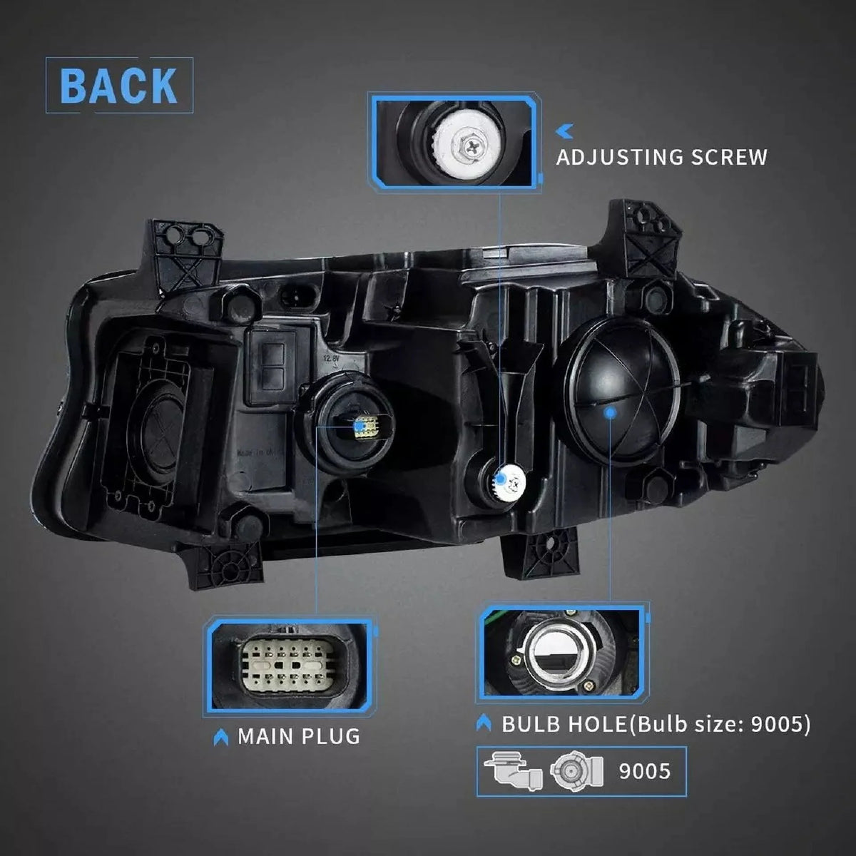 VLAND for Dodge Charger 2011 2012 2013 2014 Dual Beam Projector Headlights Replacement Assembly