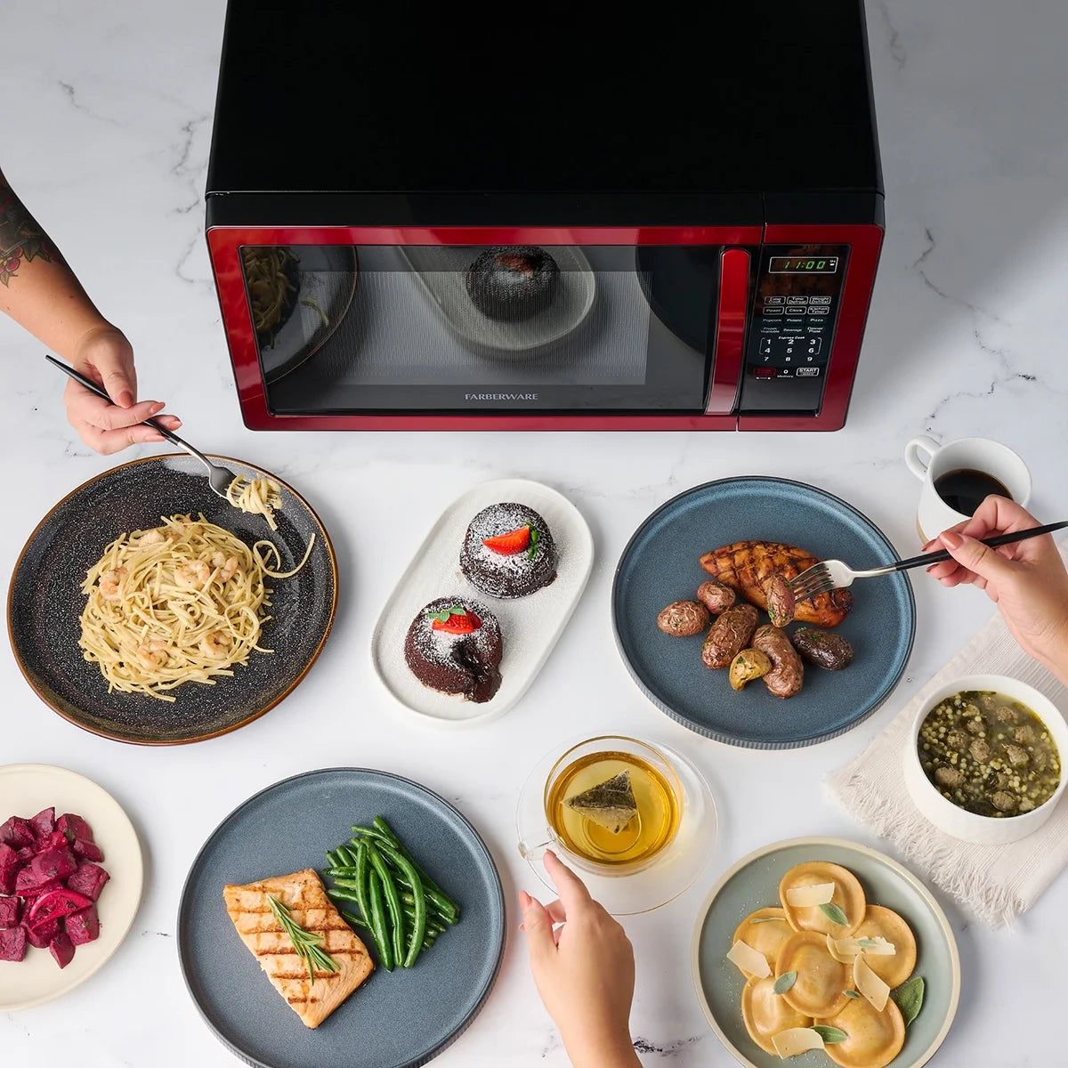 Farberware Stainless Steel Countertop Microwave Oven with Child Lock, 1.1 Cu Ft Black Stainless