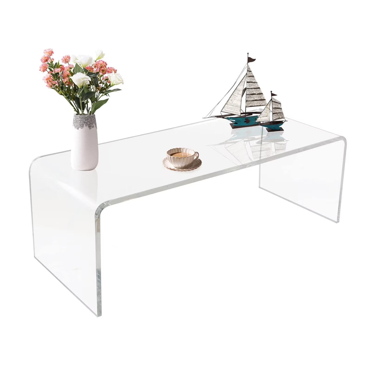 VDGPWA 32" Rectangle Waterfall Coffee Table, 0.6" Thick All Acrylic, Clear