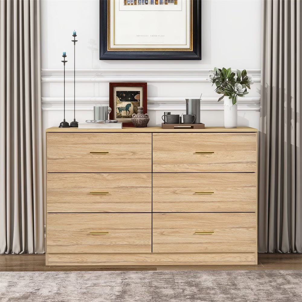 Kadyn Modern 6 Drawer Dresser Wood Cabinet,Dresser for Bedroom, Kitchen Storage Cabinet with Drawers, Chest of Drawers(Black)