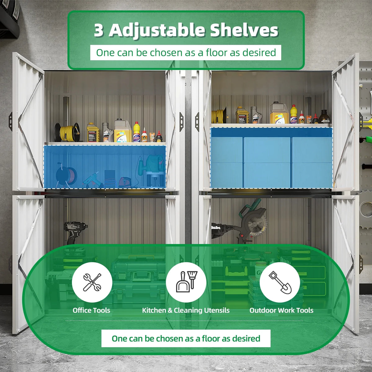 AECOJOY Outdoor Storage Cabinet for Garden & Patio, a Metal Organizer with Doors and Shelves in Gray