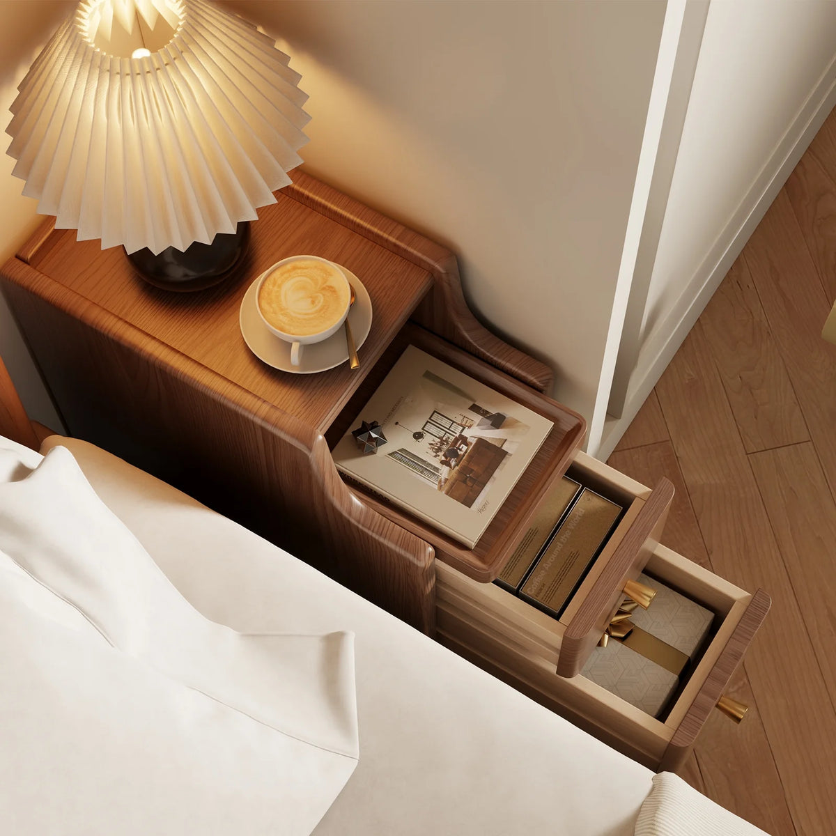 Small Nightstand,Solid Wood Nightstand with Drawers, Walnut Bedside Table for Bedroom