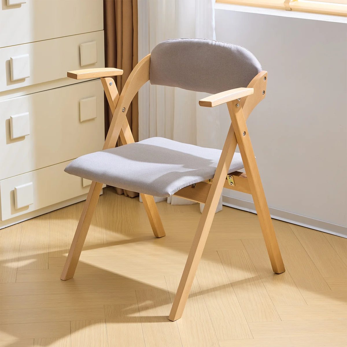 IVV 2-Pack Beechwood Folding Chairs with Cushioned Seat and Backrest, No-Assembly Guest Chairs for Home, Office, or Events (Beige)