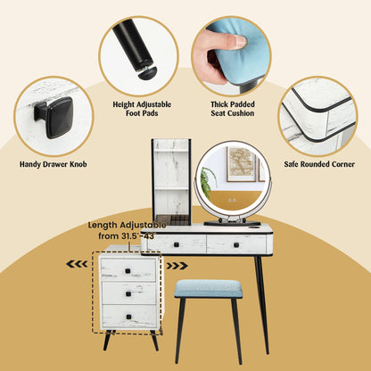 Costway Vanity Makeup Table Set 3-Color Dimmable Human Body Induction LED Light White