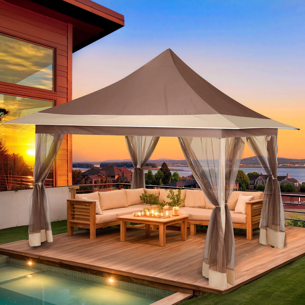 HOTEEL 12x12 EZ Pop Up Gazebo Tent with Sidewalls,Patio Gazebo Instant Shelter for Outdoor Party Camping Backyard Beach with Carry Bag,Stakes,Ropes,Gray