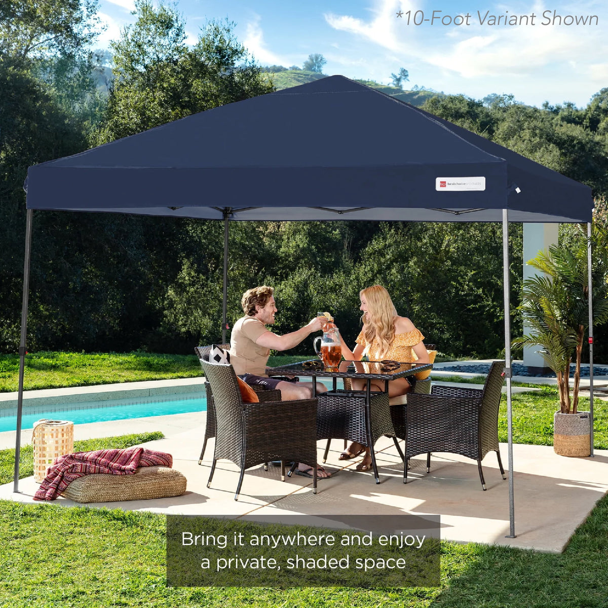 Best Choice Products 12x12ft Easy Setup Pop Up Canopy w/ 1-Button Setup, Wheeled Case, 4 Weight Bags - Navy Blue