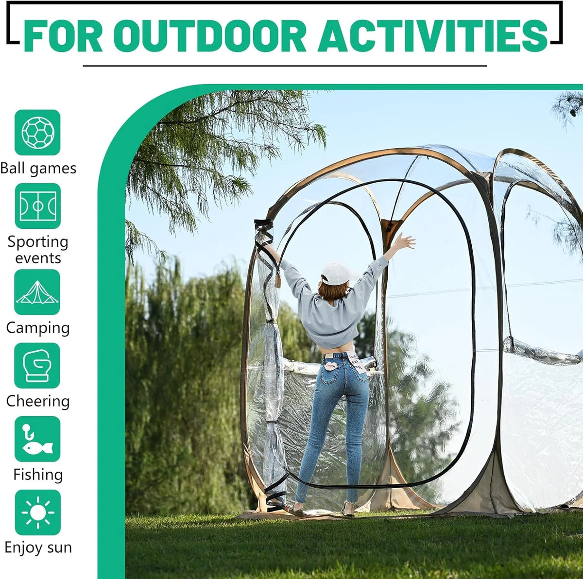 ABORON Sports Tent Pop Up Pod, Instant Weather Proof Pop Up Tent Shelter with Carry Bag, Clear View Bubble Tent for Watching Sports Events, Camping, Fishing, Portable & Foldable