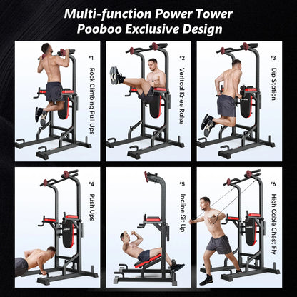LNOW Multifunction Power Tower Pull up Bar Dip Station Power Rack with Adjustable Backrest for Home Gym Strength Training Workout Equipment Max Weight 480lbs