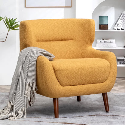 ALEAVIC White Accent Chair Upholstered Armchair with Solid Wood Legs