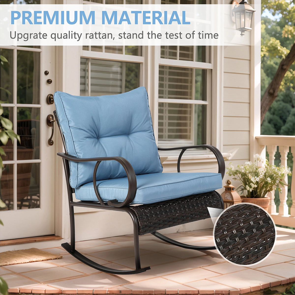 Outdoor Conversation Set of 3, Outdoor Patio Rocking Chair Set with Cushions & Coffee Table, All Weather Wicker Patio Furniture Set, Ideal for Patio, Poolside, Yard, Deck, Coffee Bar