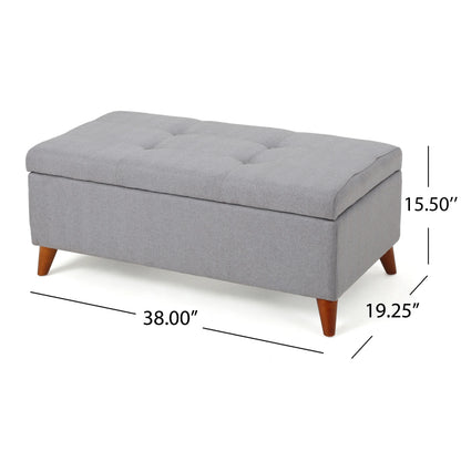 GDF Studio Valeno Mid Century Modern Fabric Tufted Storage Ottoman Bench, Light Gray and Light Brown
