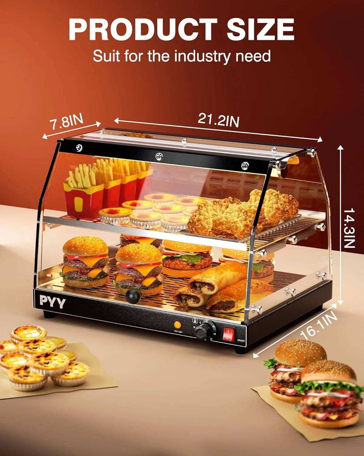 Commercial Food Warmer Display, 2-Tier Electric Countertop Food Warmer with LED Lighting Adjustable Glass Door, Pastry Display Case for Buffet Restaurant Black