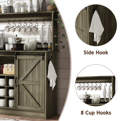 DreamCurship 55" Farmhouse Coffee Bar Cabinet, Buffet Sideboard Storage Cabinet, Wine Bar Cabinet with Wine Rack, White