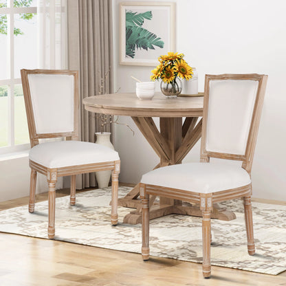French Dining Chairs Set of 2 Beige Natural Fabric Round Back with Solid Wood Legs and Frame for Bedroom Dining Room Kitchen