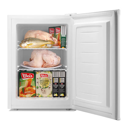 KNDKO 2.6Cu.ft Upright Freezer, Mini Freezer with Reversible Single Door, Removable Shelves, Adjustable Thermostat for Home/Kitchen/Office, Silver