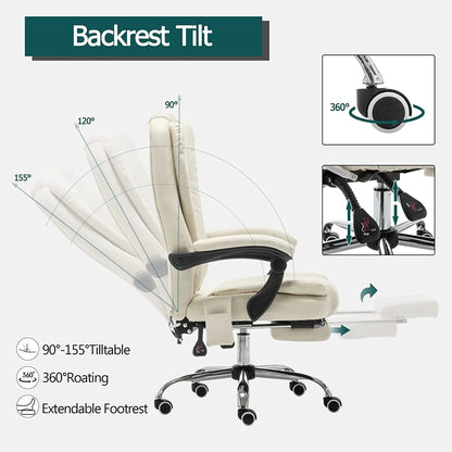Mellcom Massage Office Chair, Pu Leather Executive Computer Gaming Chair, Beige