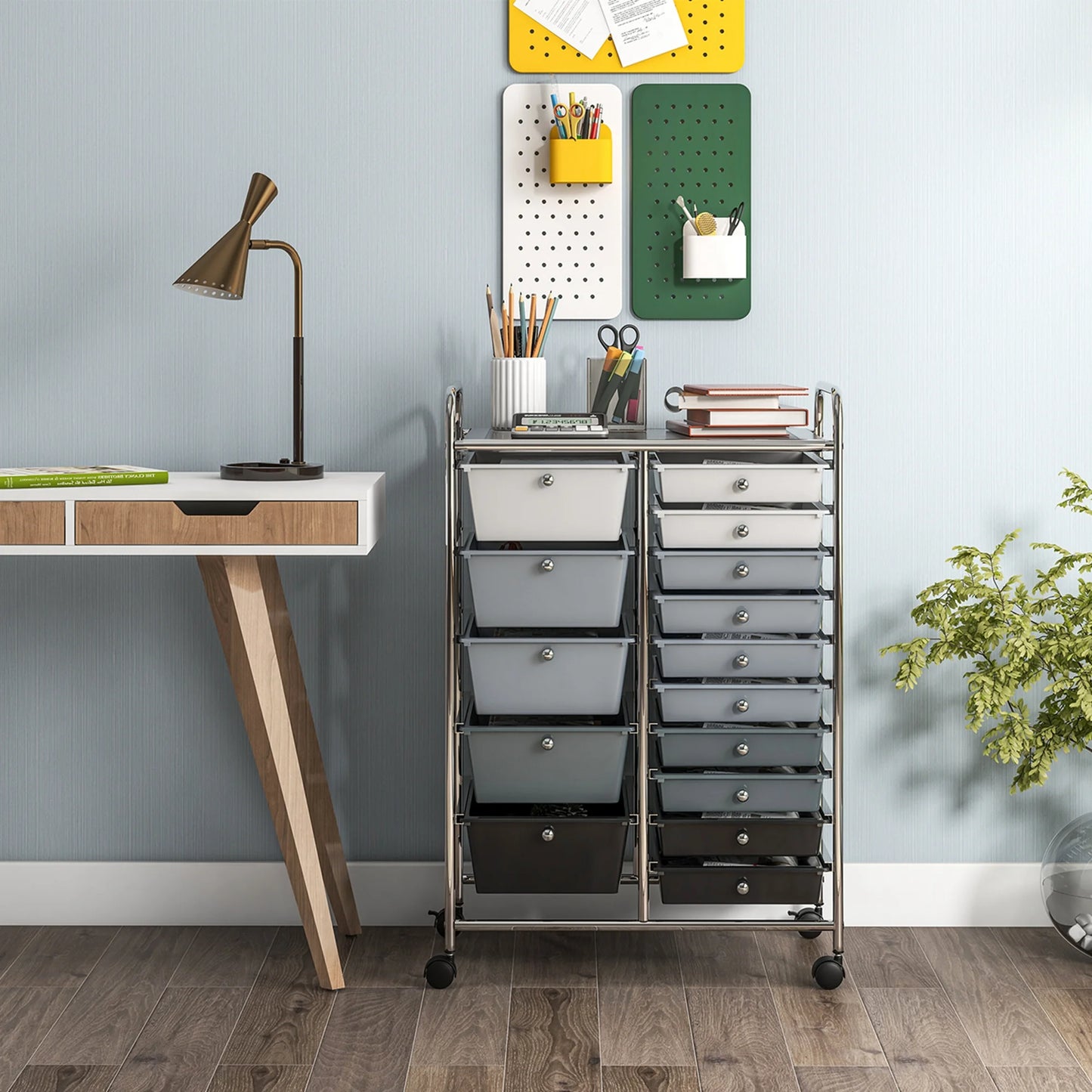 Costway 15 Drawer Rolling Storage Cart Tools Scrapbook Paper Office School Organizer White