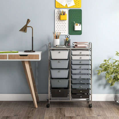 Costway 15 Drawer Rolling Storage Cart Tools Scrapbook Paper Office School Organizer White