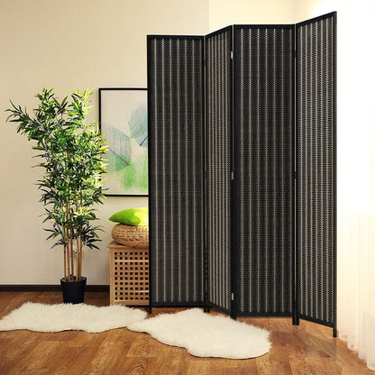 JOSTYLE 4-Panel Room Divider 6ft Tall Extra Wide Folding Privacy Screen with Diamond Double-Weave Divider for Room Separation Freestanding Red Brown