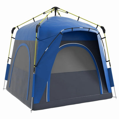 Outsunny Camping Tents 4 Person Pop Up Tent Quick Setup Automatic Hydraulic Family Travel Tent w/ Windows, Doors Carry Bag Included, Blue