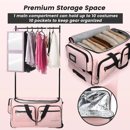 Fegat Dance Bag with Garment Rack - 28"Collapsible Rolling Competition Dance Duffle Bag Lightweight Costume Wheeled Suitcase for Dancers Shows Livestreamer Athletes
