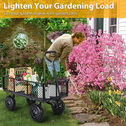 Farmdex Steel Mesh Garden Cart with 10" Tires Wagon Cart Newest Garden Utility Carts Heavy Duty 660LBS Capacity Folding Utility Wagon with Removable Sides, Garden Wagon for Yard