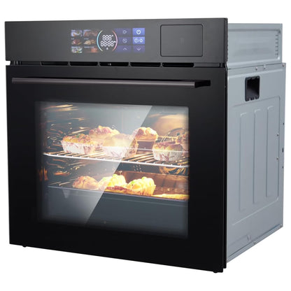 Garvee 24" Single Wall Oven with 108 Smart Menu 8 Baking Modes,3000W 2.5 CF Convection Oven with Steam & Air Fry Function,Stainless Steel,Touch Control Colorful LED Screen