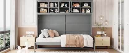 Newest Queen Size Murphy Bed Wall Bed with Top Cabinets,Gray