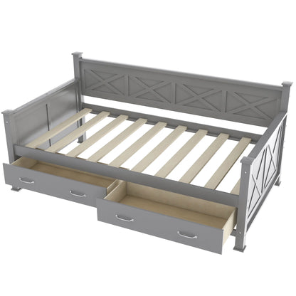 Euroco Twin Size Dayed with 2 Storage Drawers for Bedroom Low Profile Platform Bed, White