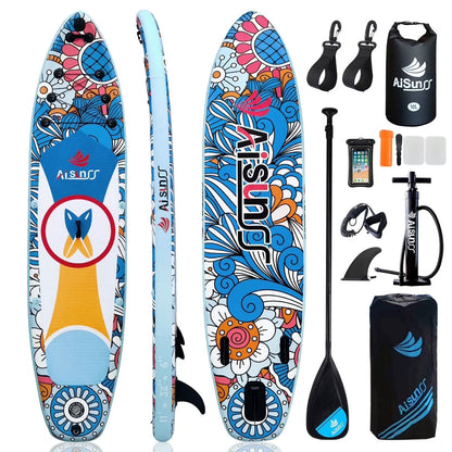 AISUNSS Inflatable Stand Up Paddle Board, 11ft Fishing Paddle Board with SUP Accessories