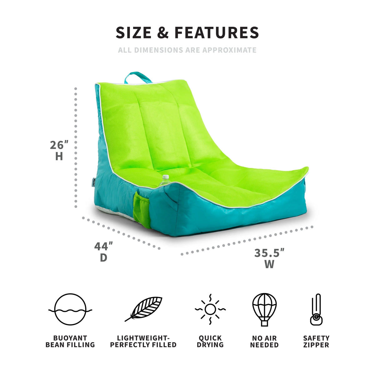 Big Joe Captain's Float No Inflation Needed Pool Lounger with Drink Holder, Blurred Blue Double Sided Mesh, Quick Draining Fabric, 3 feet