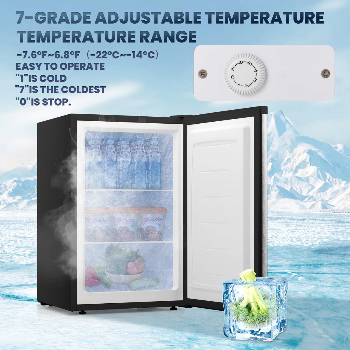 Electactic Upright Freezer, Energy Saving 3.0 Cu.ft Single Door Compact Upright Freezer with Reversible Door(Black)