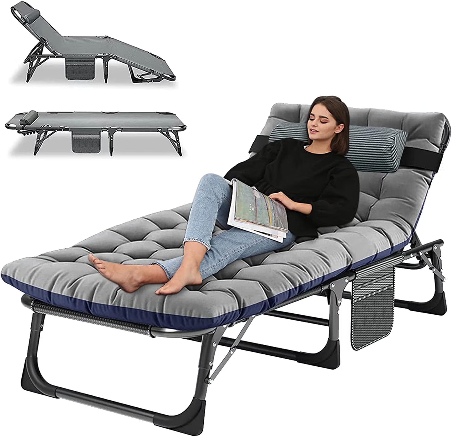 Slsy Folding Lounge Chair, 5-Position Adjustable Outdoor Reclining Chair, Folding Sleeping Bed Cot, Folding Chaise Lounge Chair for Pool Beach Patio Sunbathing