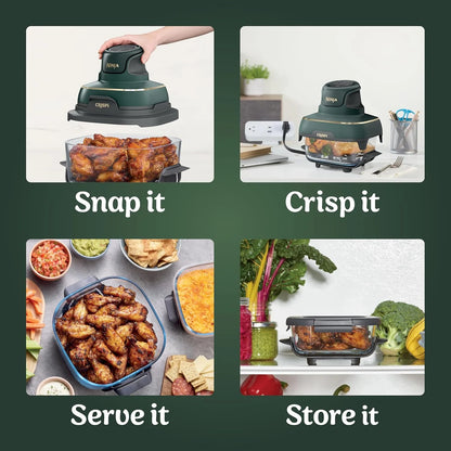 Ninja Crispi 5-in-1 Portable Glass Air Fryer Cooking System FN103BF, British Racing Green with Soft Gold Trim, 1500W, New