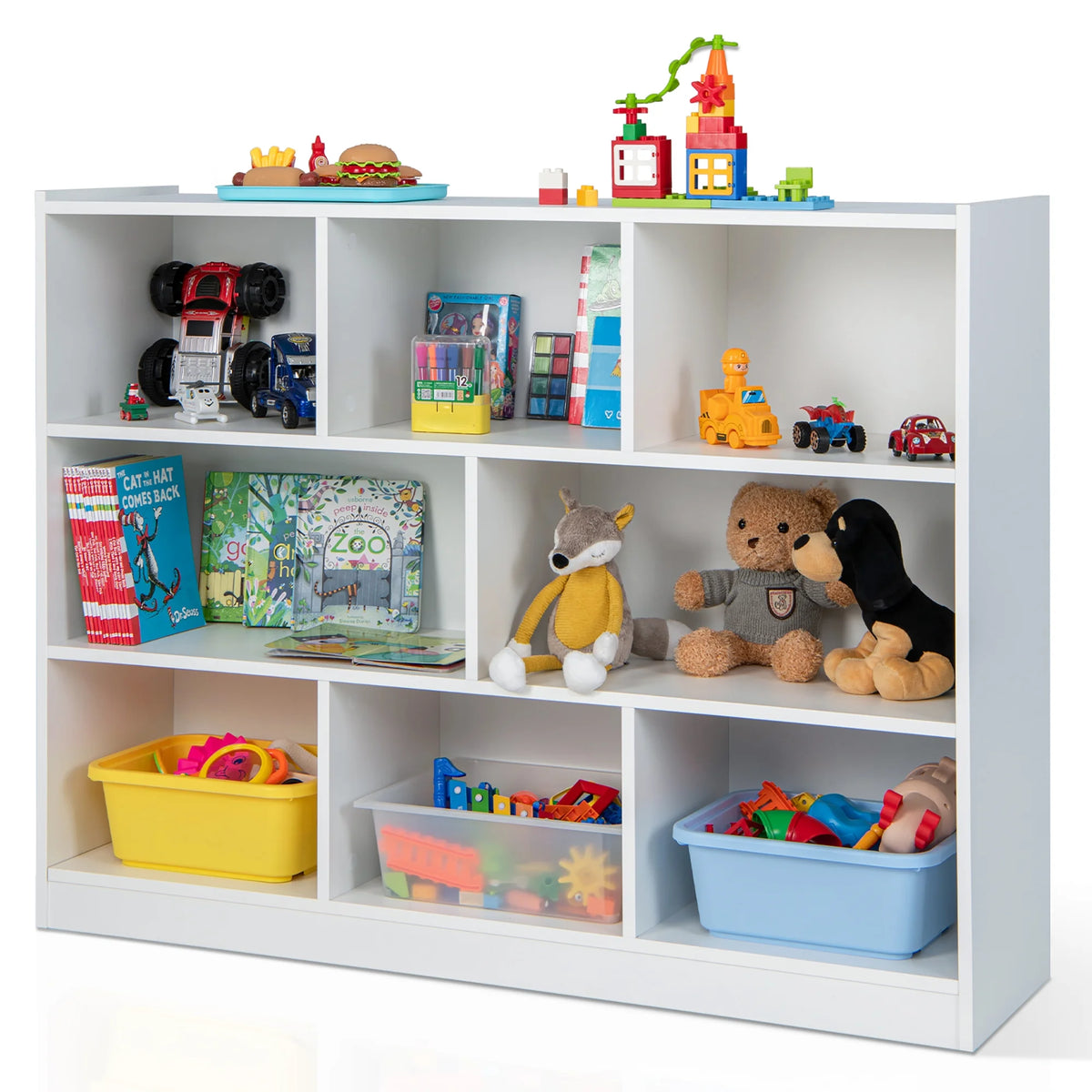 Costway 3-tier Open Bookcase 8-Cube Floor Standing Storage Shelves Display Cabinet White