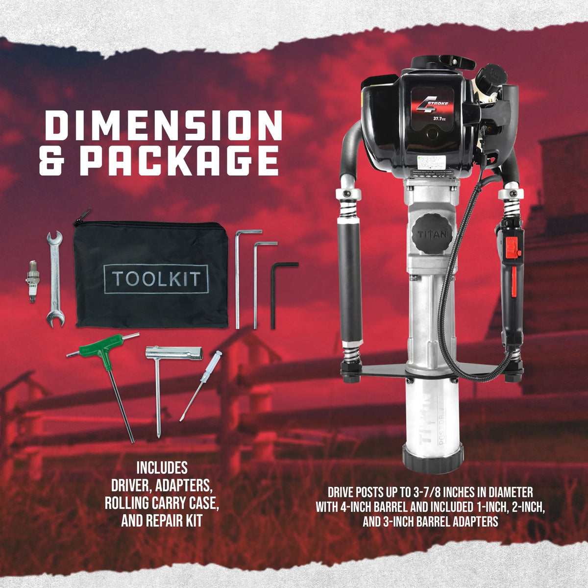 Titan Post Drivers PGD2875 Portable Gas-Powered Light-Duty Driver, 30 lbs.