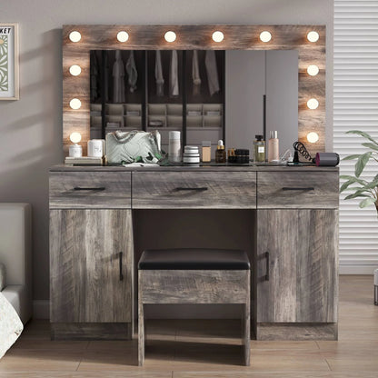 Ktaxon Large Makeup Vanity, Vanity Table Set w/ Visible Glass Top w/ Charging Station, White