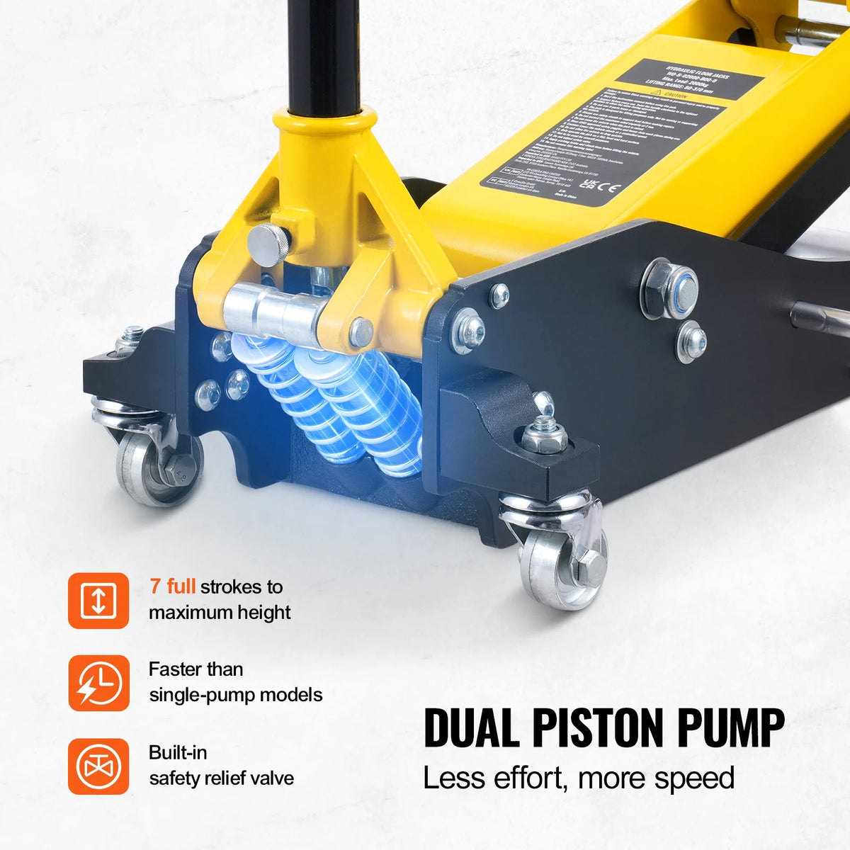 KFFKFF Low Profile Floor Jack, 2 Ton Capacity, Dual Piston Fast Pump, Hydraulic Auto Jack, 3.2"-14.6" Lift Range, Robust for Racing & Heavy Duty Use (Yellow)