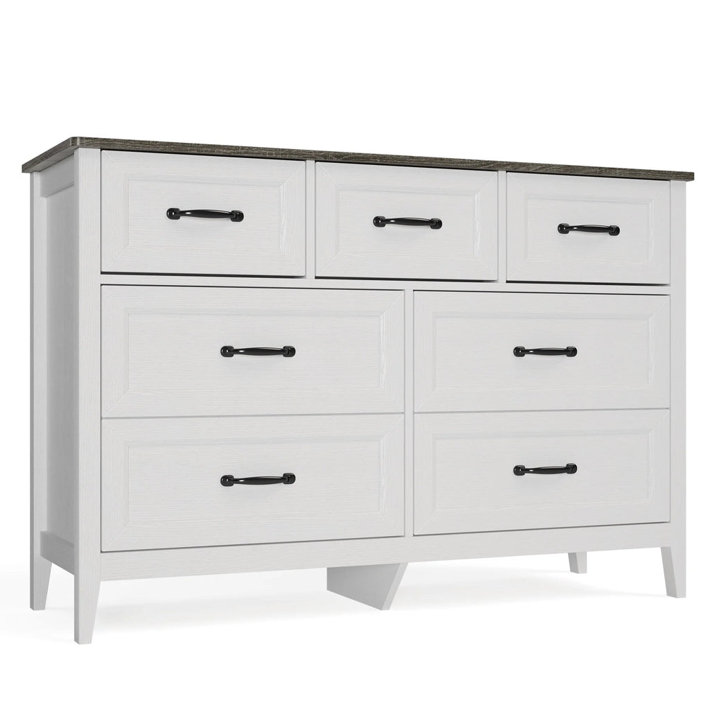 Lofka 47.2" Dresser for Bedroom with 6 Double Drawers, Farmhouse Wood Storage Cabinet with Smooth Metal Handle