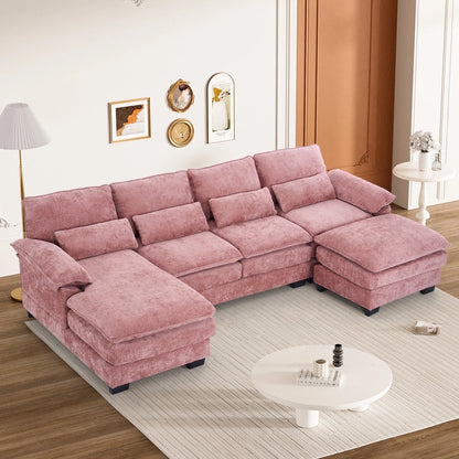 Rophefx 114.3" U Shaped Sectional Couches for Living Room,Cloud Couch,4 Seats Chenille Couch with Double Layer Cushion,Orange