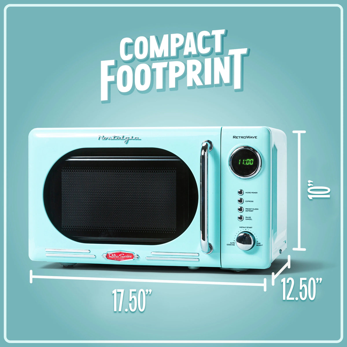 Nostalgia Retro Compact Countertop Microwave Oven - 0.7 Cu. Ft. - 700-Watts with LED Digital Display - Child Lock - Easy Clean Interior - Orange