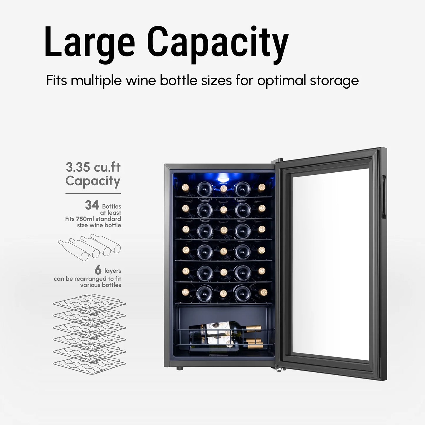 Yeego Wine Refrigerator Cooler, 34 Bottle Small Wine Fridge, Mini Freestanding Wine Cellars for Home, Office