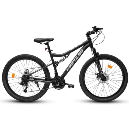 26 Inch Mountain Bike Dual Full Suspension, Shimano 21-Speed Mountain Bicycle with Dual Disc Brakes and Carbon Steel Frame, Trail Beach Snow Commuter City Bike for Adult Men Women, Black