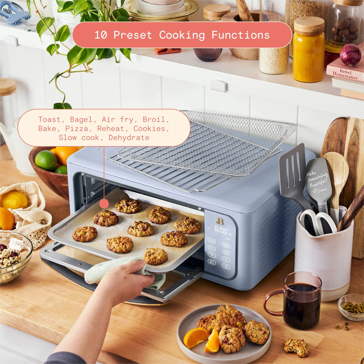 Beautiful Infrared Air Fryer Toaster Oven, 9-Slice, 1800 W, White Icing by Drew Barrymore